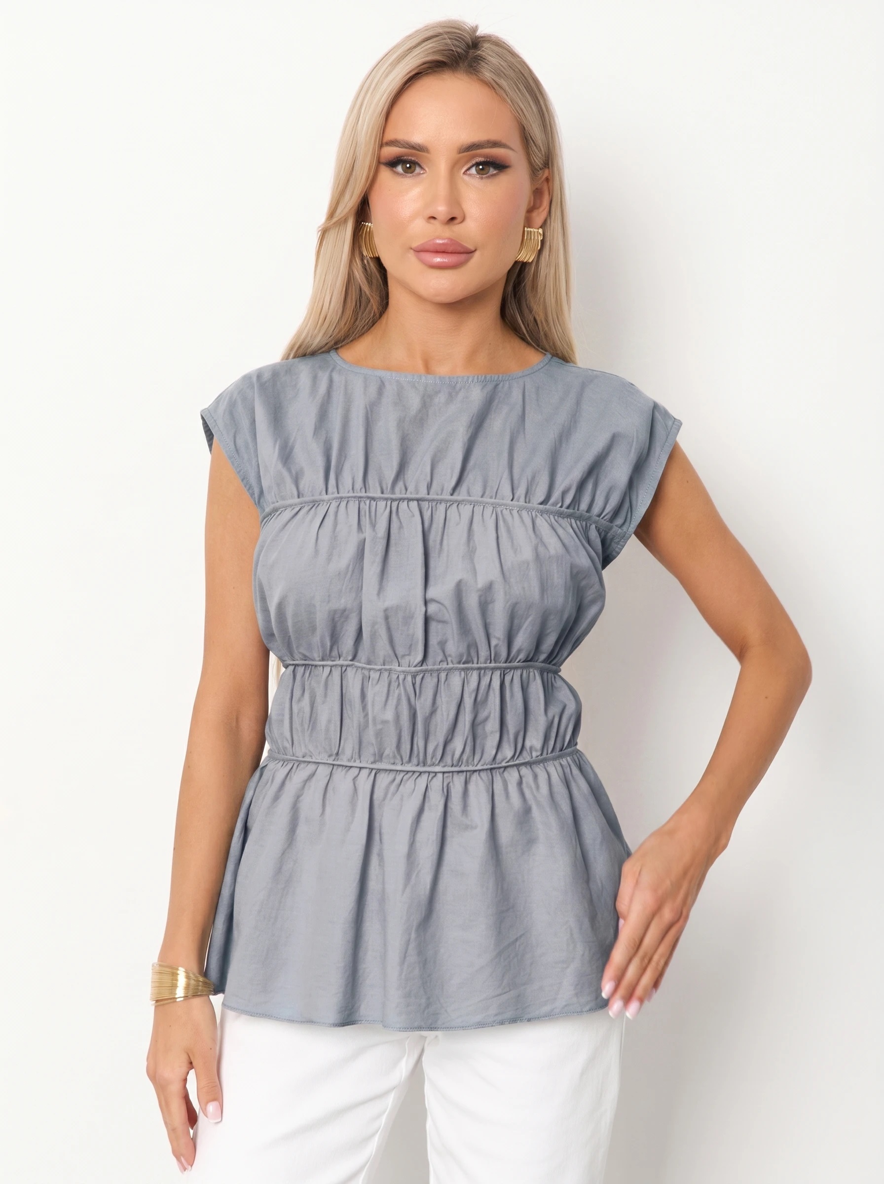 Блузка из хлопка серого цвета Jetty(фото4)