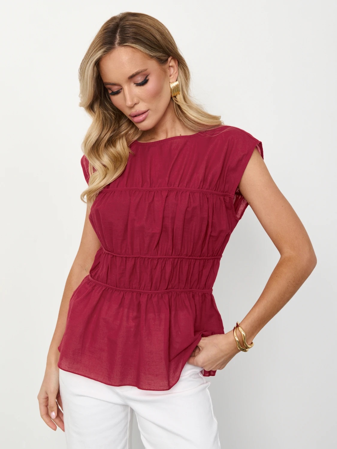 Блузка тёмно-красная из хлопка Jetty(фото2)