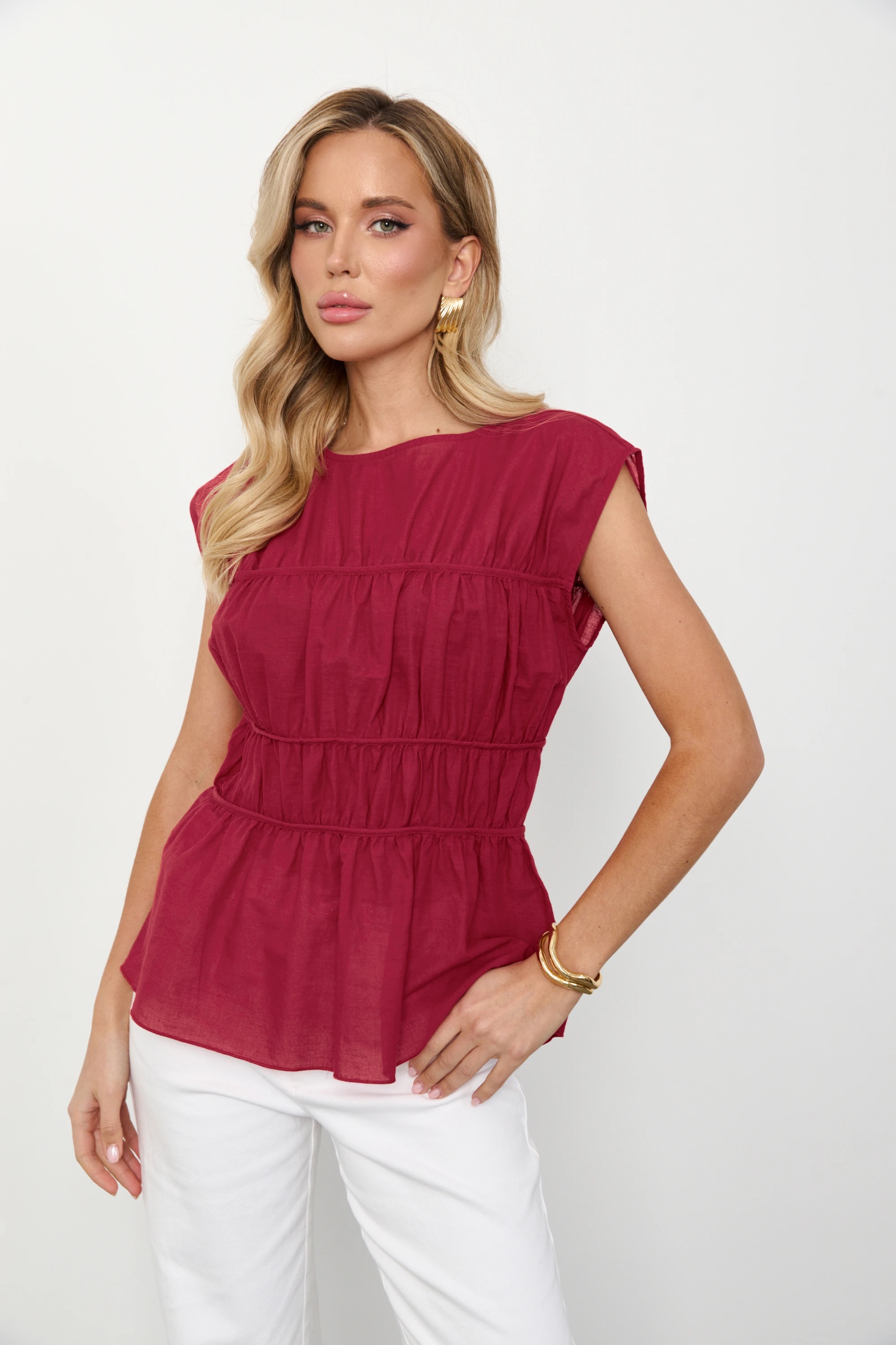 Блузка тёмно-красная из хлопка Jetty(фото4)