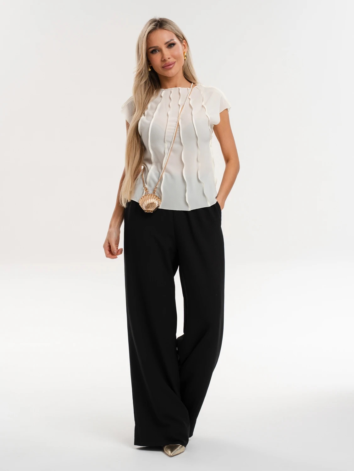 Блузка из шифона молочного цвета Jetty(фото2)