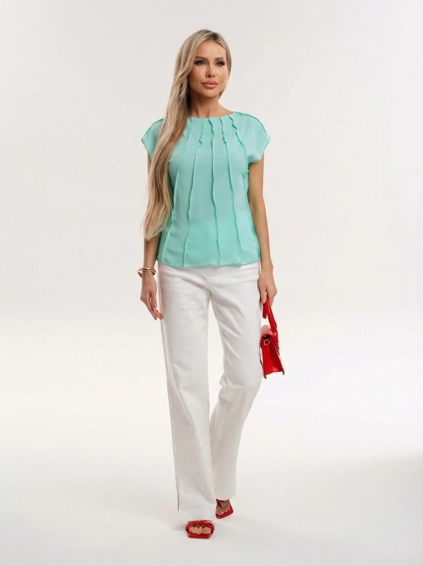 Блузка светло-бирюзовая из креп-шифона Jetty(фото2)