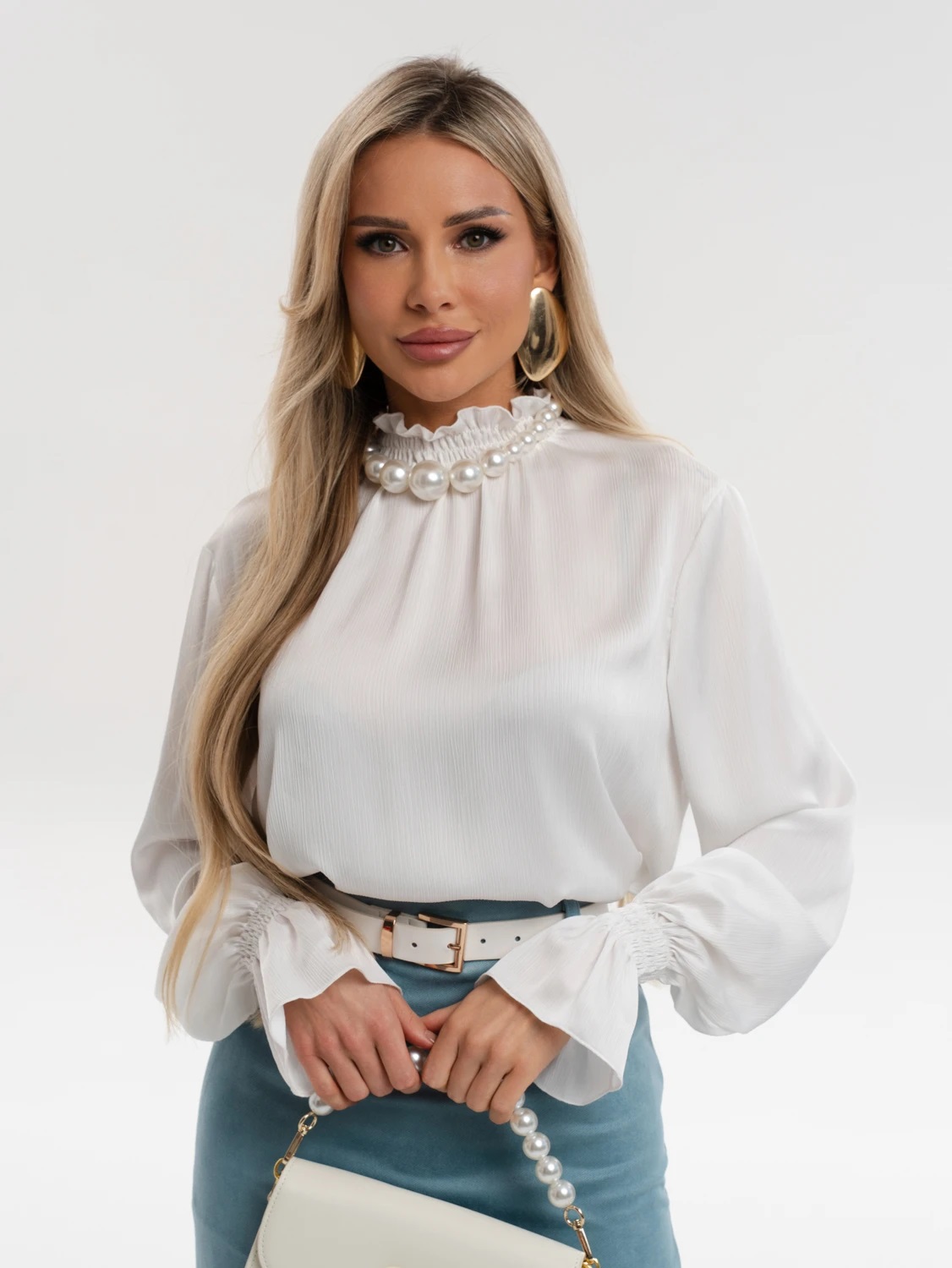 Блузка белая из шифона-жатки Jetty(фото7)