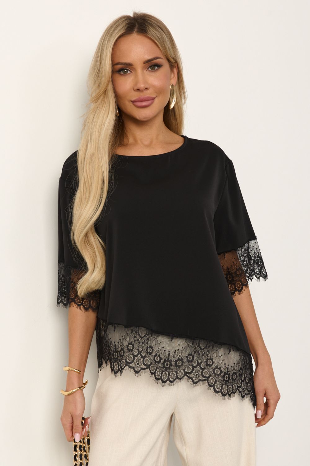 Блузка чёрная с кружевом Jetty