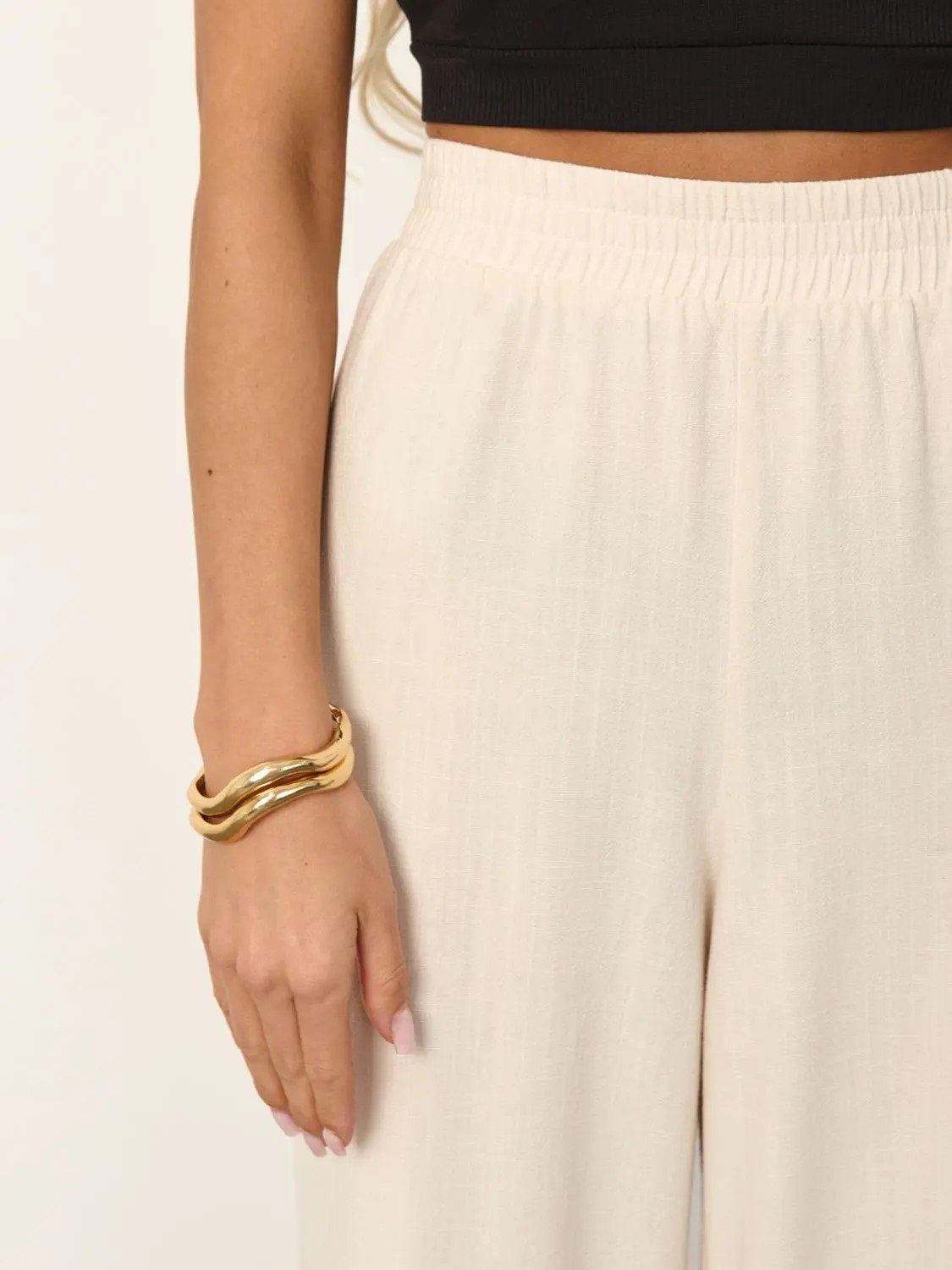 Брюки широкие молочного цвета с карманами Jetty(фото4)