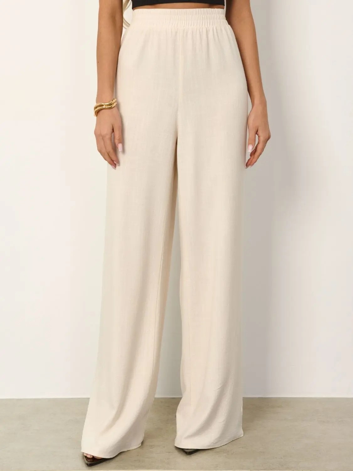 Брюки широкие молочного цвета с карманами Jetty(фото3)