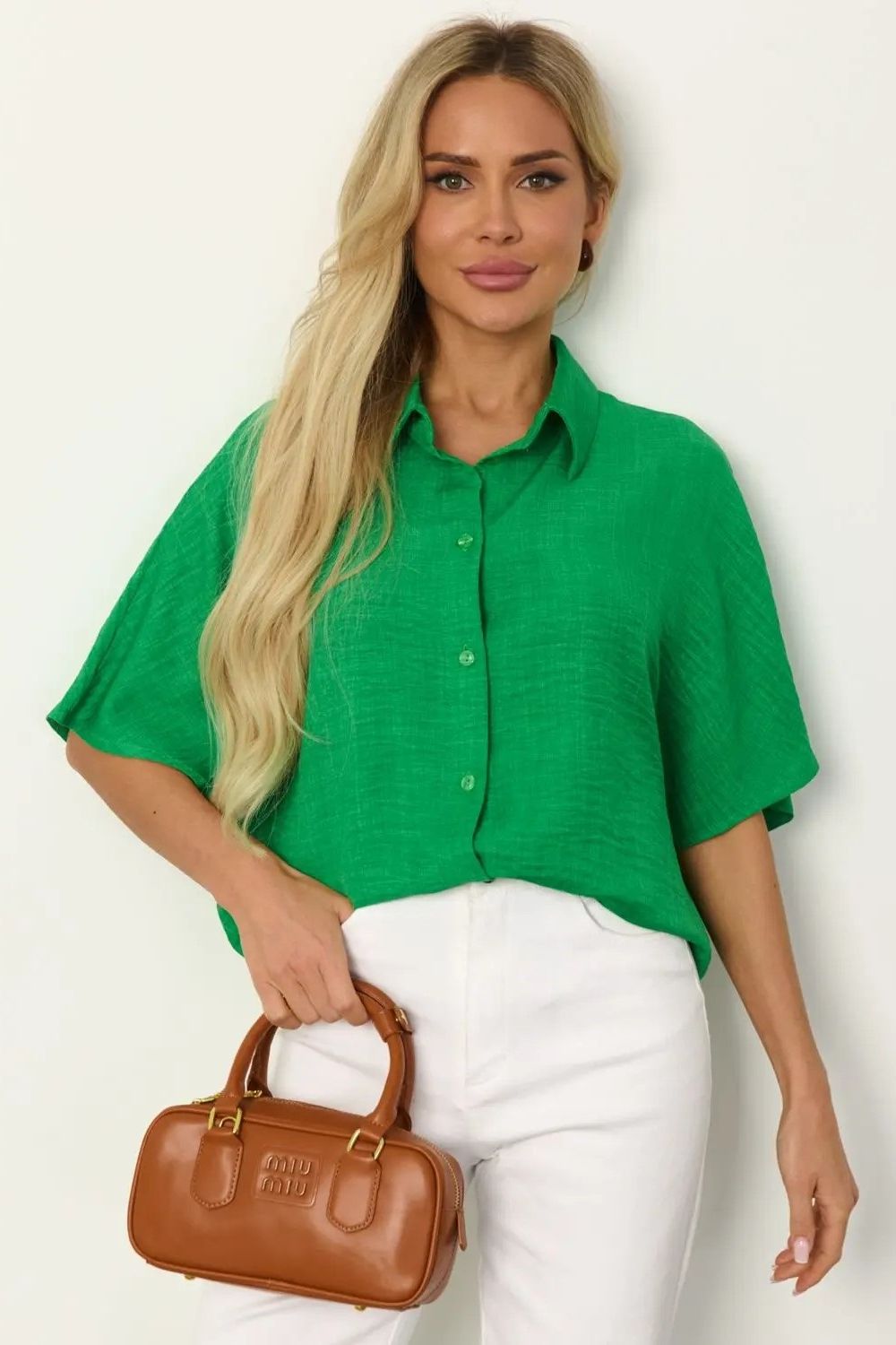 Рубашка зелёная однотонная Jetty