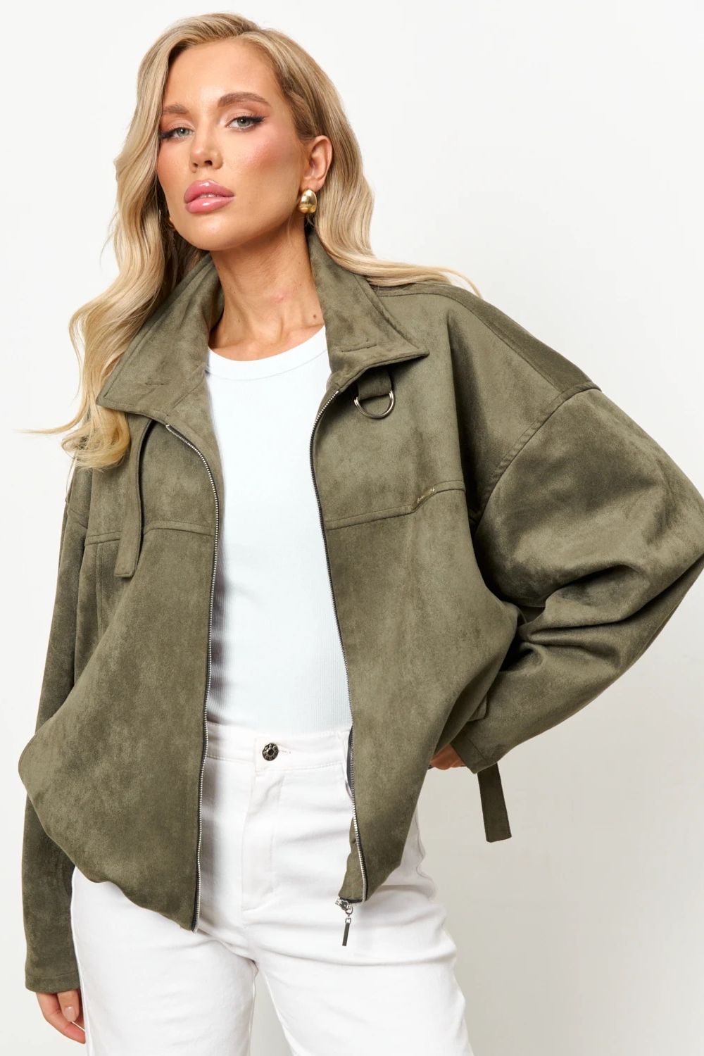 Куртка из искусственной замши в цвете хаки Jetty