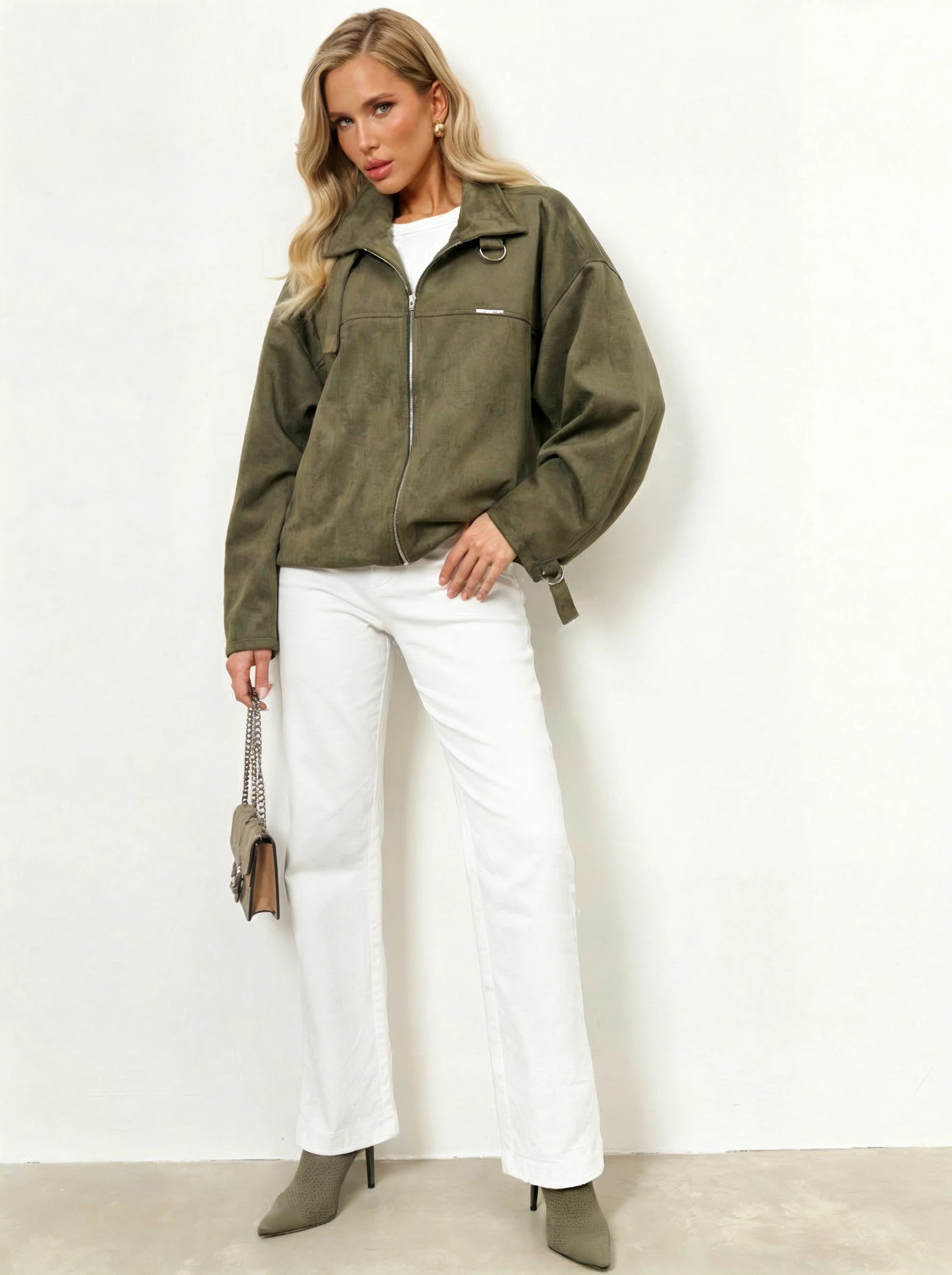 Куртка из искусственной замши в цвете хаки Jetty(фото2)