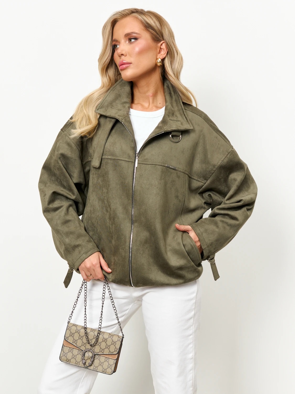 Куртка из искусственной замши в цвете хаки Jetty(фото3)