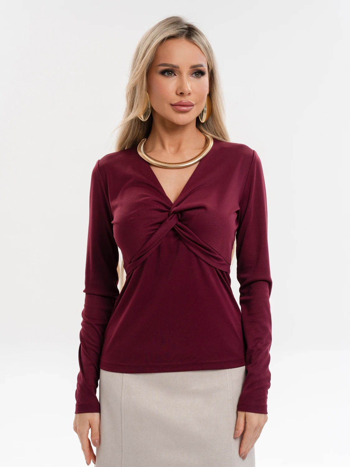 Лонгслив трикотажный с длинными рукавами в винном цвете Jetty(фото7)