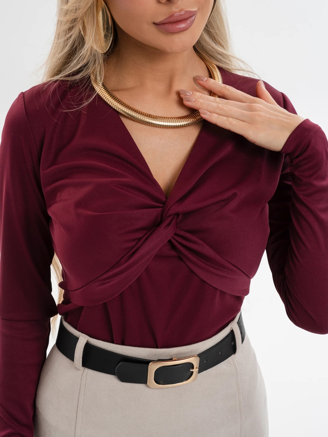 Лонгслив трикотажный с длинными рукавами в винном цвете Jetty(фото4)