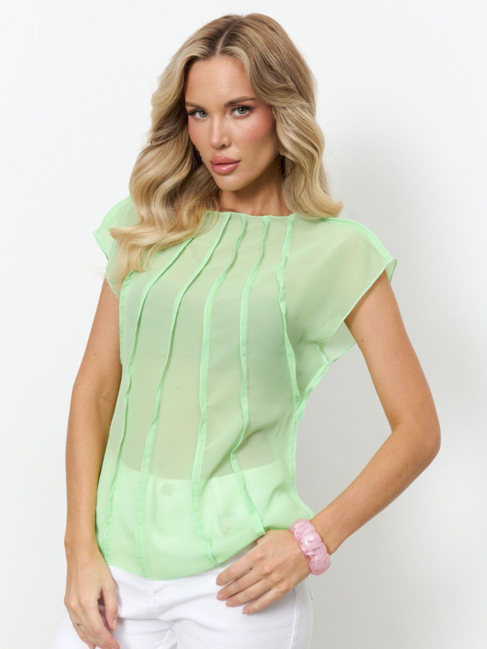 Блузка из креп-шифона салатового цвета Jetty(фото5)