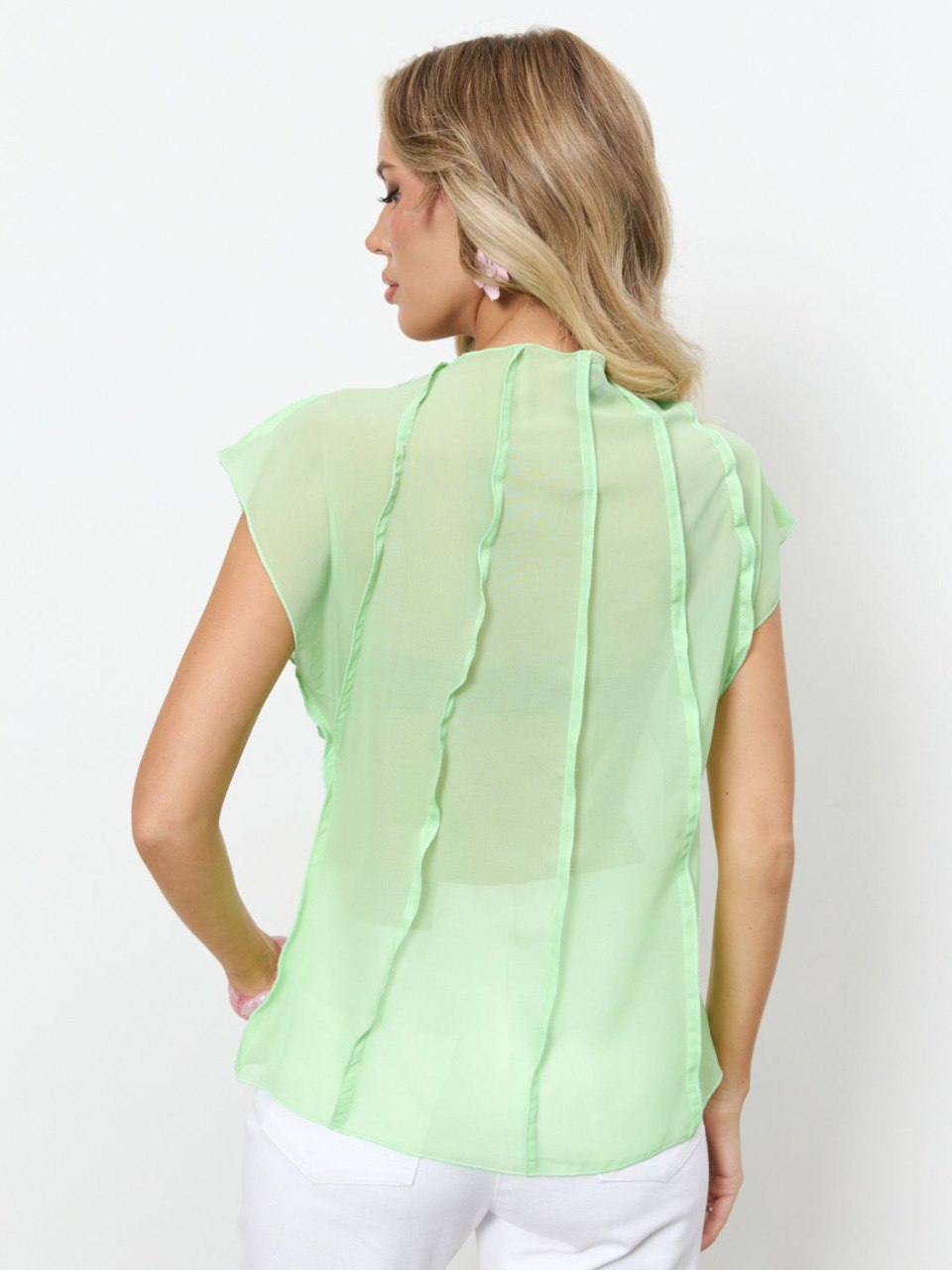 Блузка из креп-шифона салатового цвета Jetty(фото6)