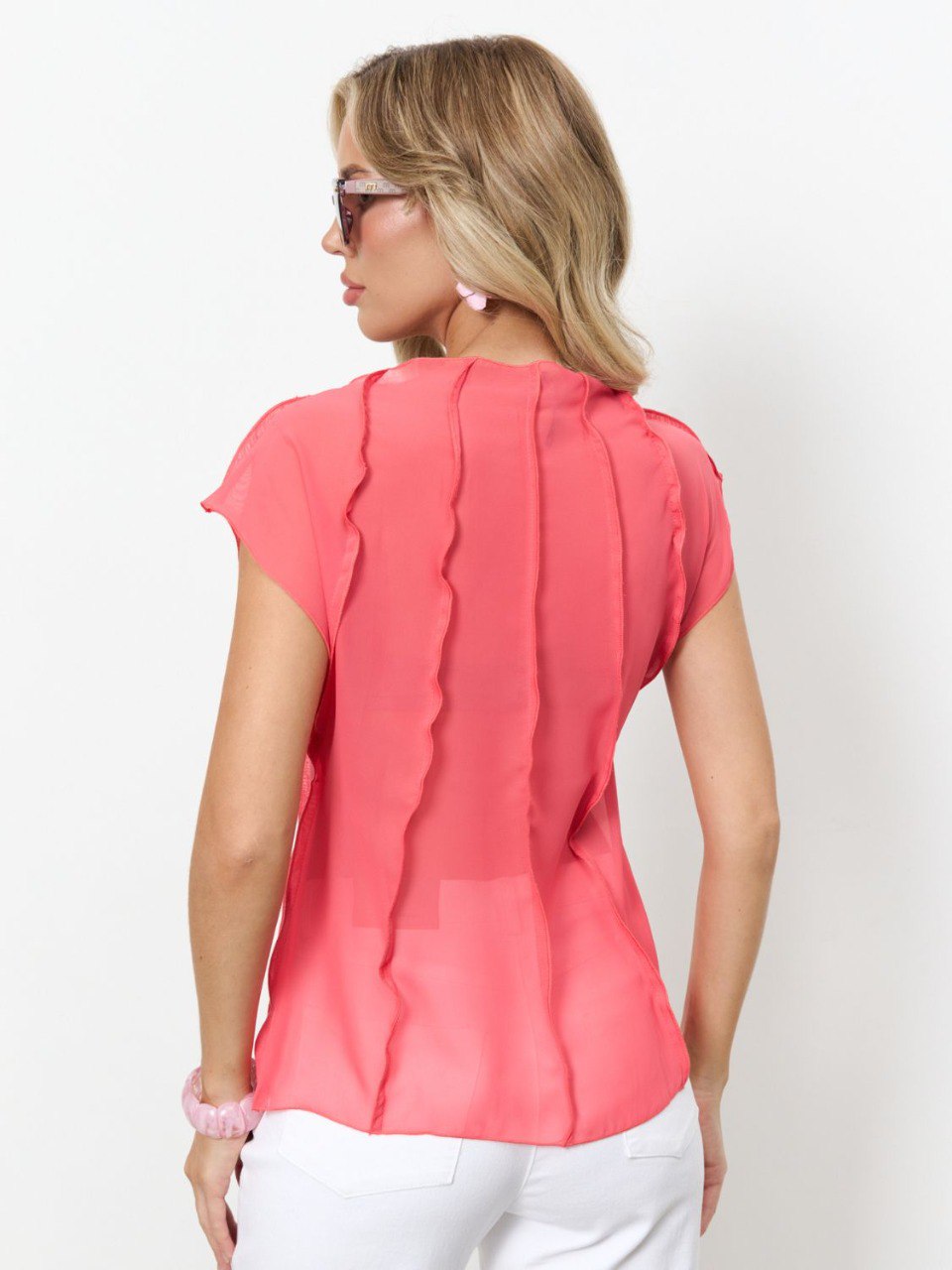 Блузка из креп-шифона кораллового цвета Jetty(фото8)