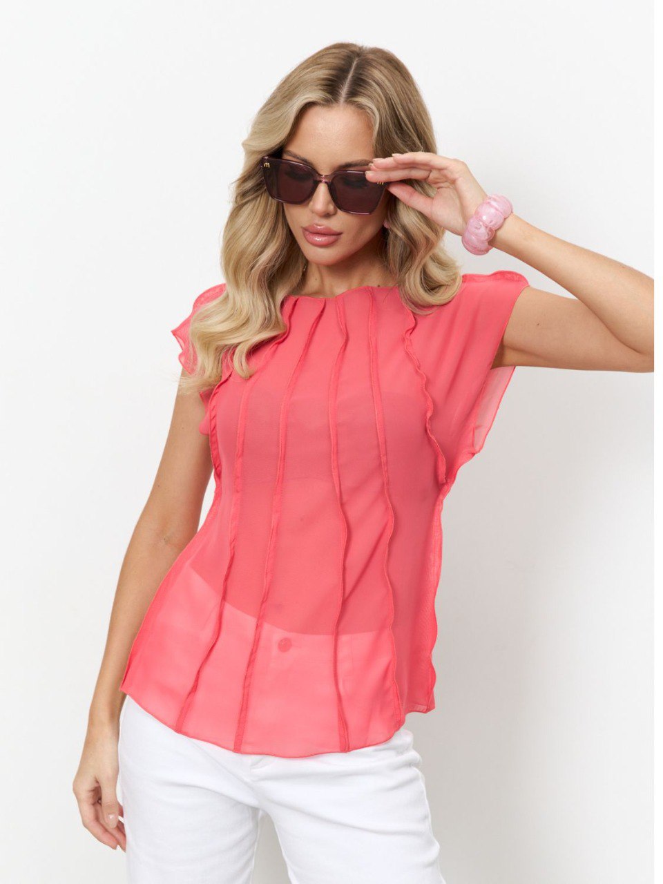 Блузка из креп-шифона кораллового цвета Jetty(фото5)