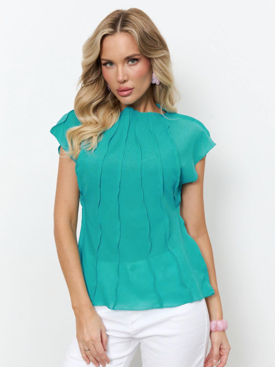 Блузка из креп-шифона бирюзового цвета Jetty(фото6)