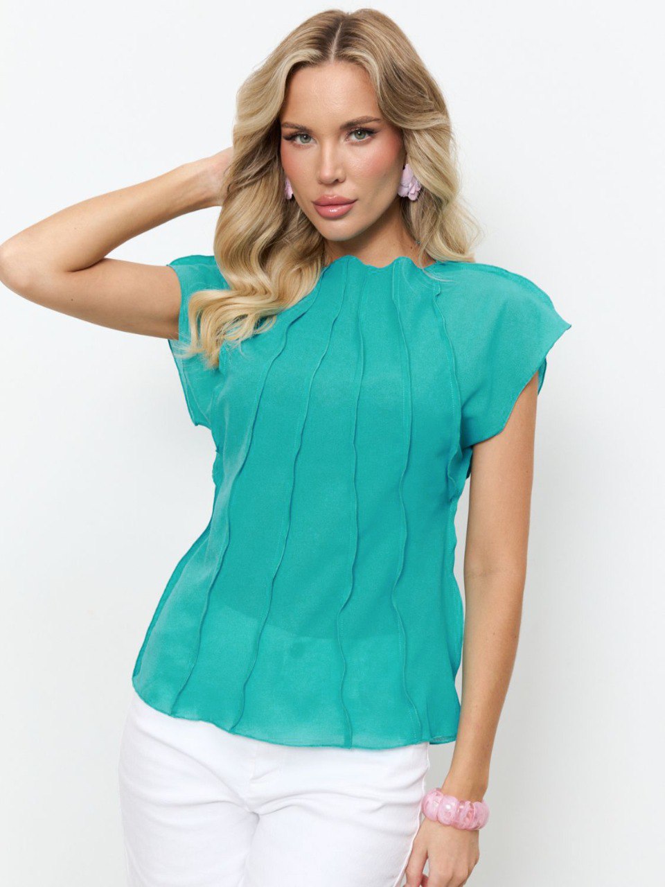 Блузка из креп-шифона бирюзового цвета Jetty(фото8)