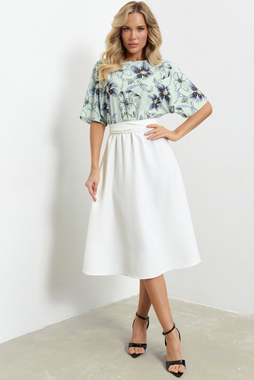 Платье комбинированное с поясом Jetty