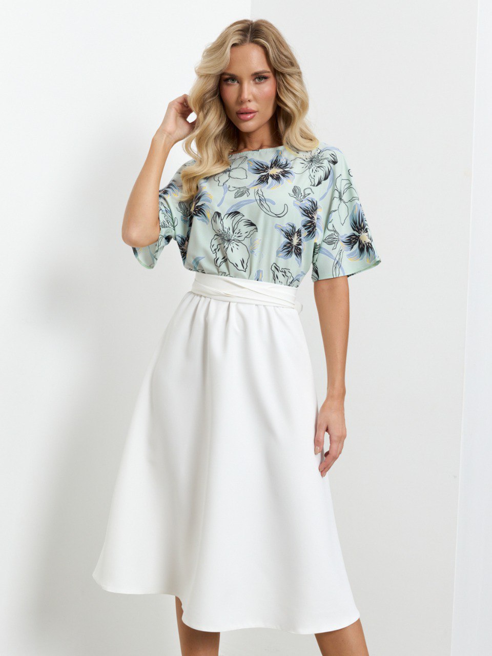 Платье комбинированное с поясом Jetty(фото7)