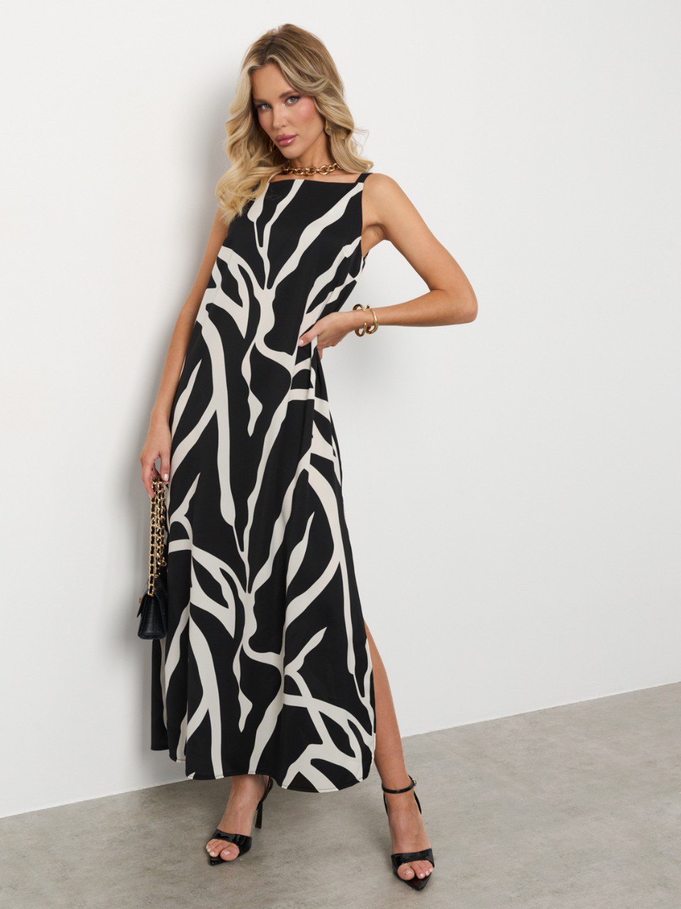 Сарафан длинный чёрный с разрезами Jetty(фото2)