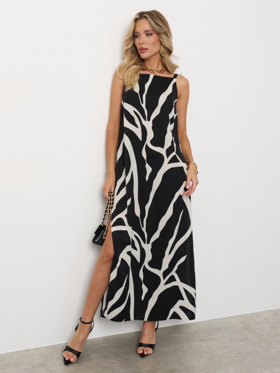 Сарафан длинный чёрный с разрезами Jetty(фото3)