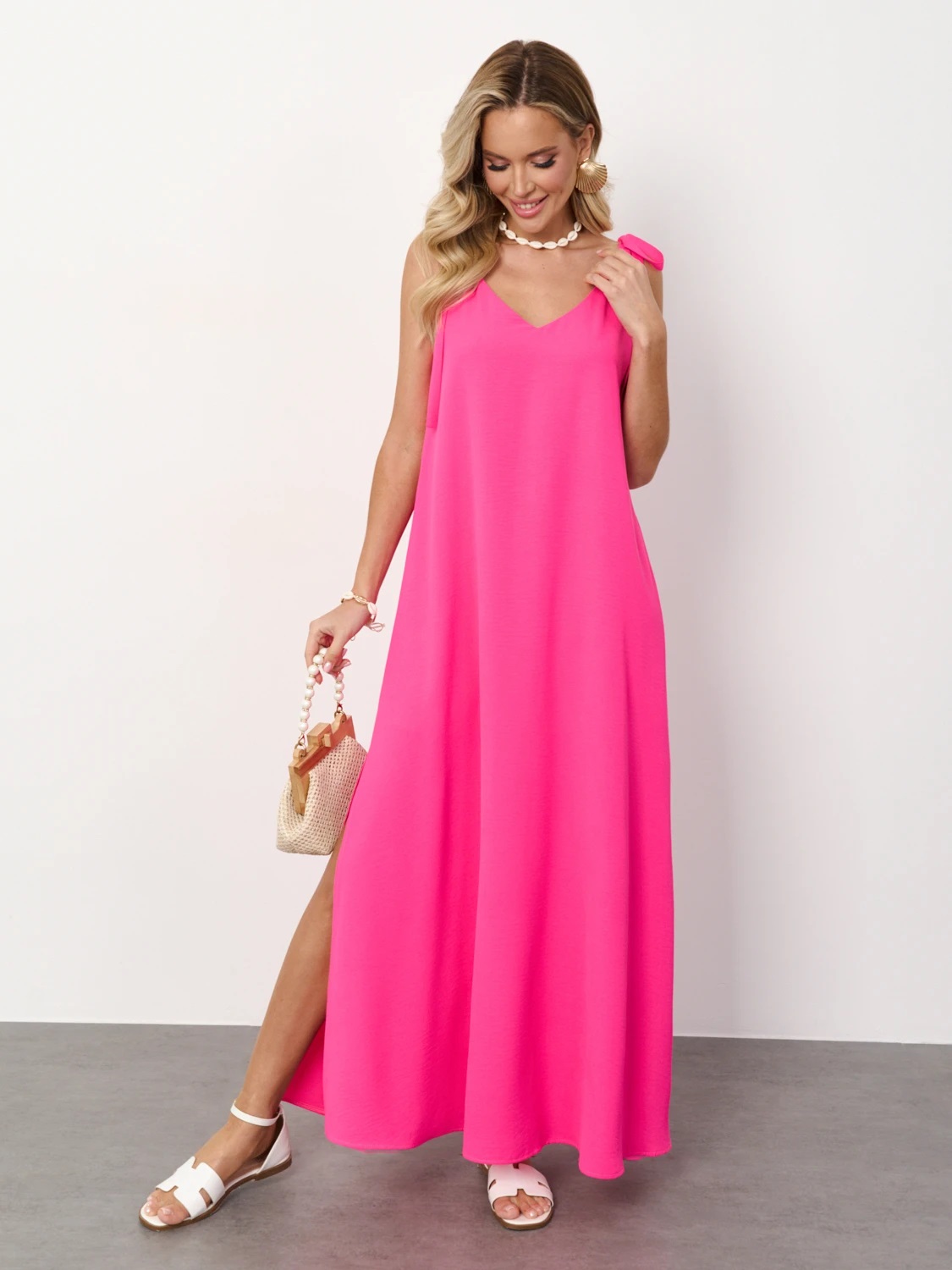 Сарафан длинный розового цвета с разрезами  Jetty(фото6)