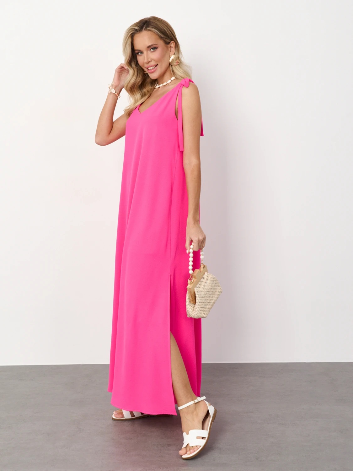 Сарафан длинный розового цвета с разрезами  Jetty(фото5)