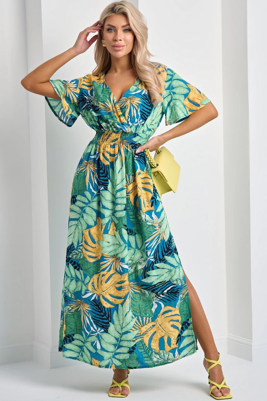 Платье длинное лёгкое с коротким расклешенным рукавом Jetty