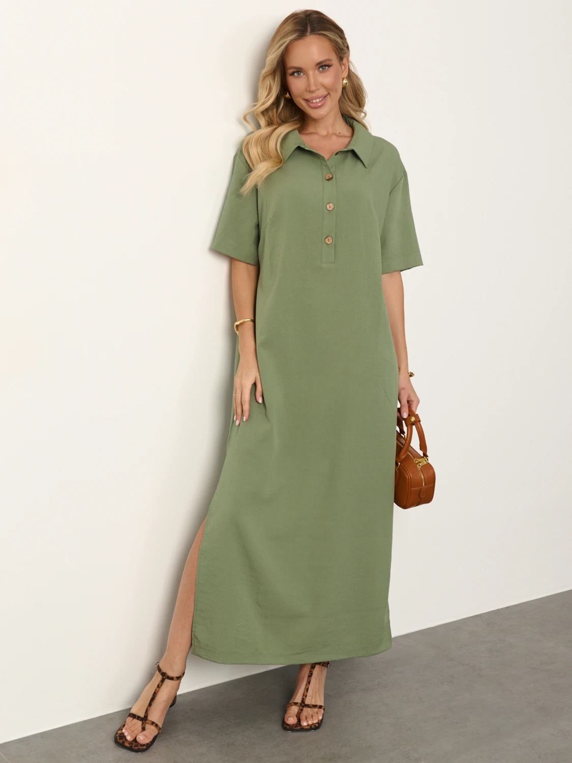 Платье-футболка из хлопка цвета хаки Jetty(фото4)