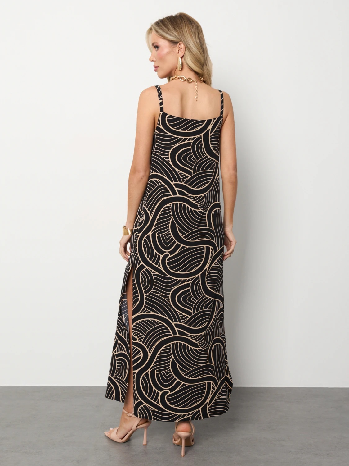 Сарафан длинный чёрный с разрезами Jetty(фото5)