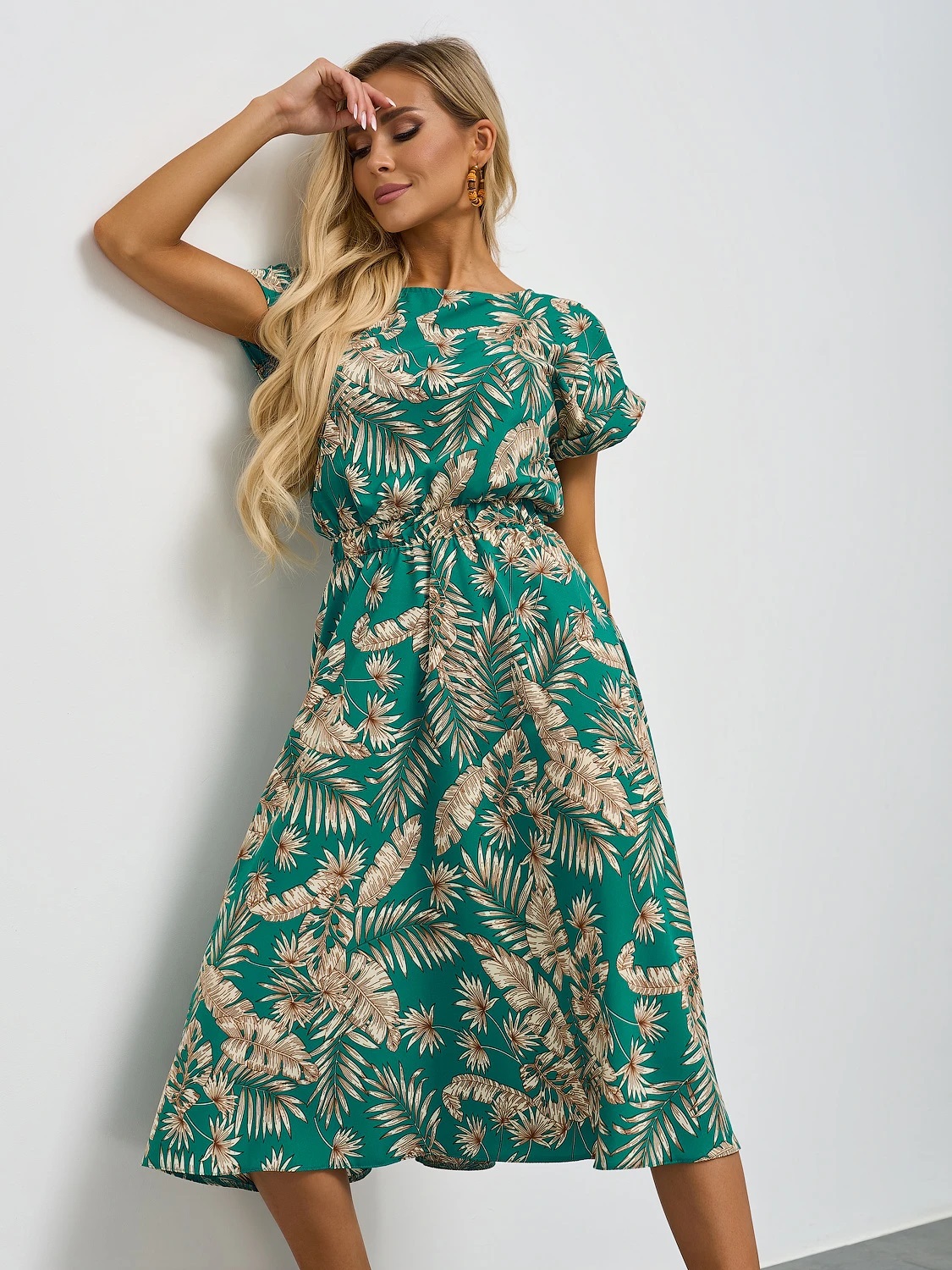 Платье миди бирюзовое с принтом Jetty(фото2)