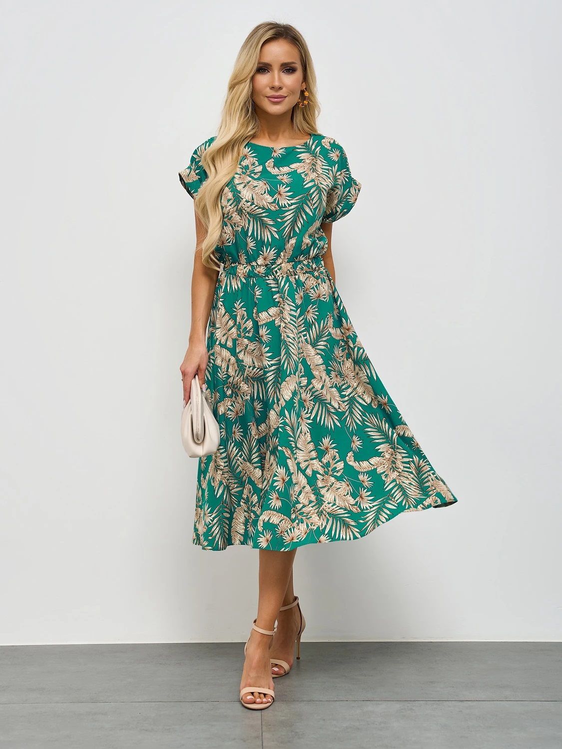 Платье миди бирюзовое с принтом Jetty(фото8)