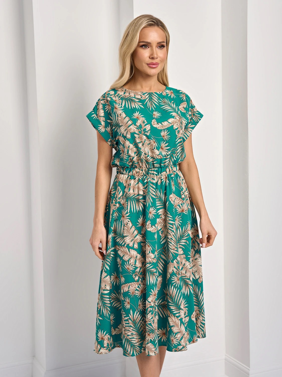 Платье миди бирюзовое с принтом Jetty(фото5)