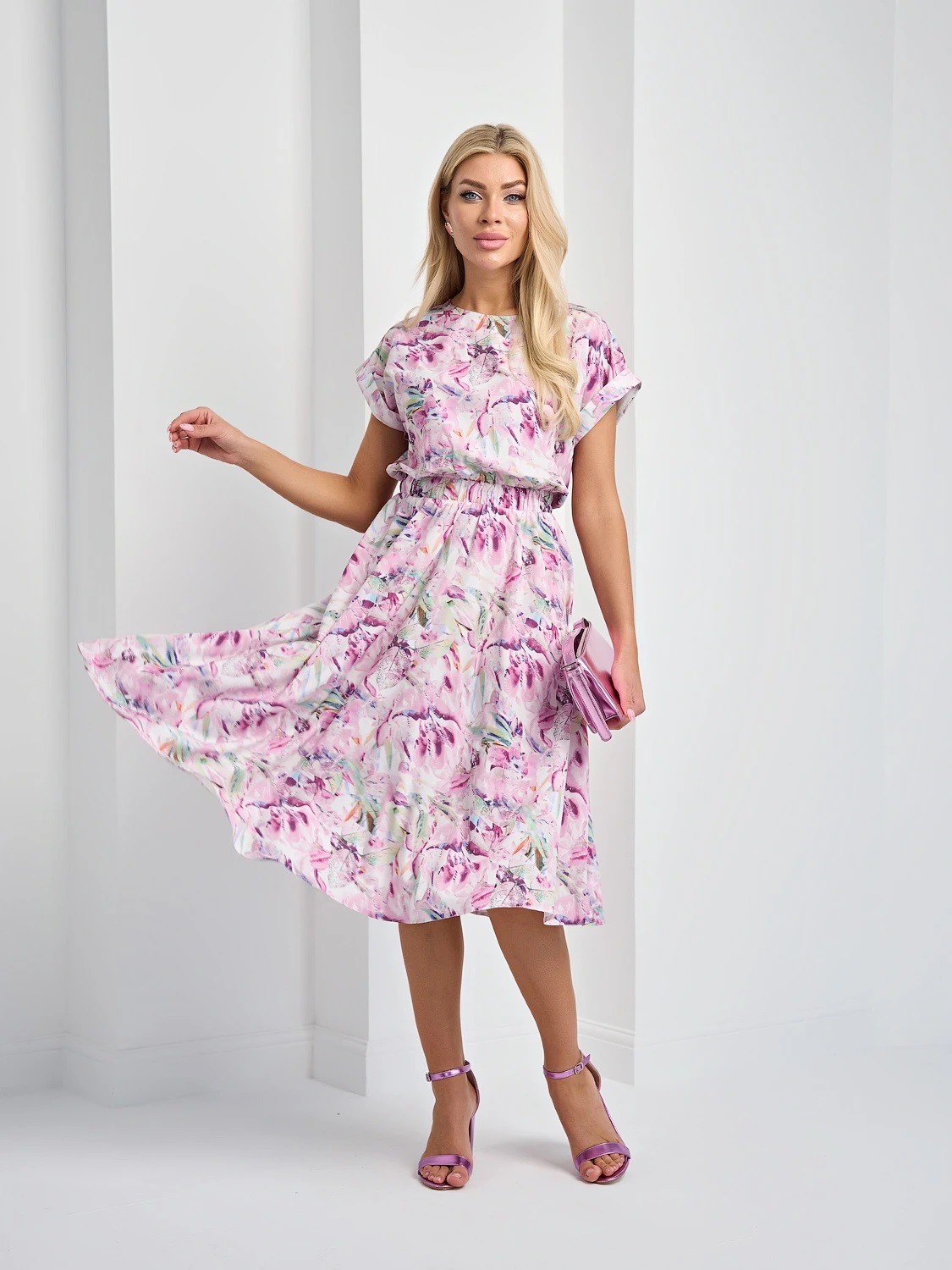 Платье миди розовое с принтом Jetty(фото6)