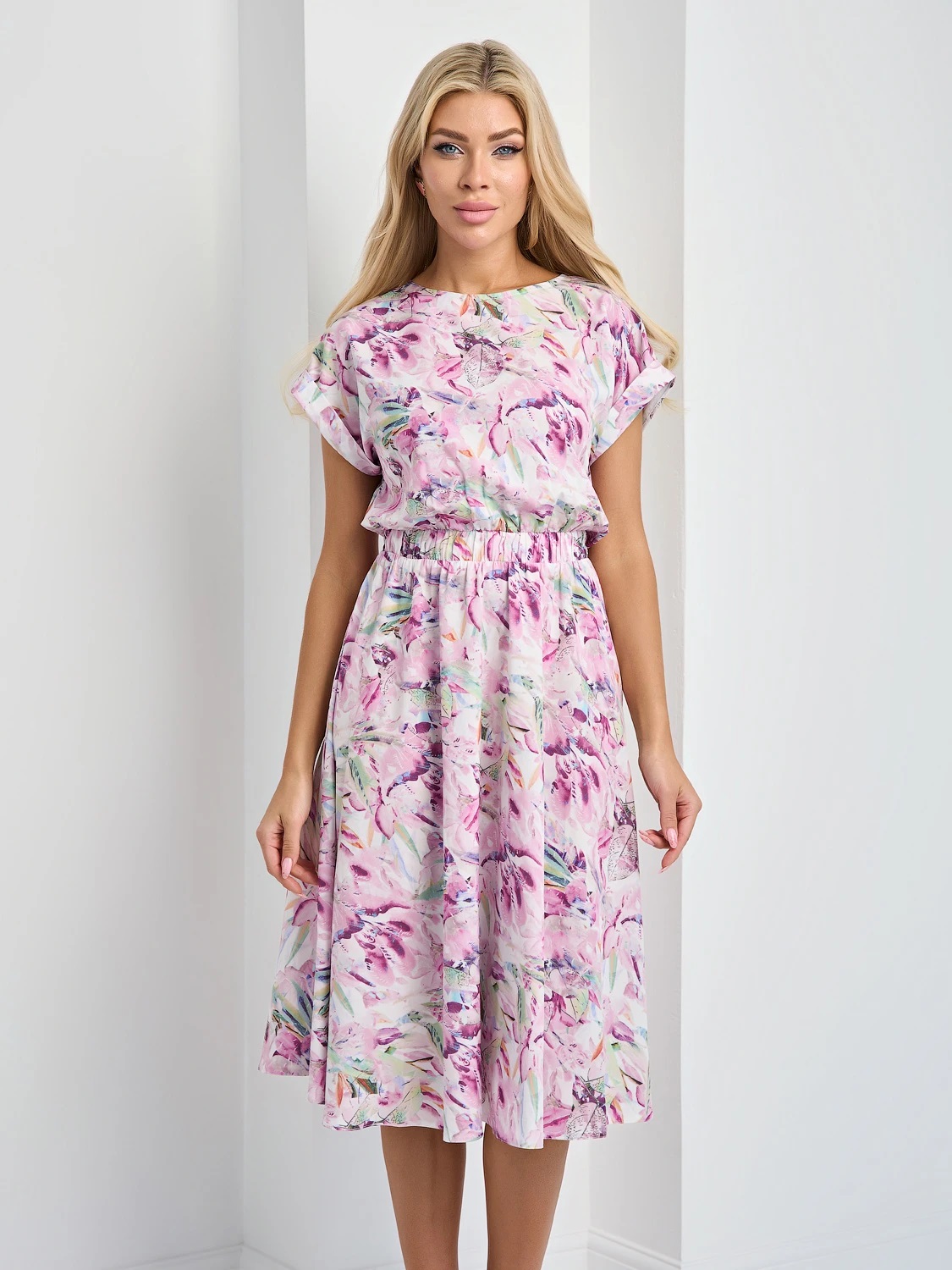 Платье миди розовое с принтом Jetty(фото3)