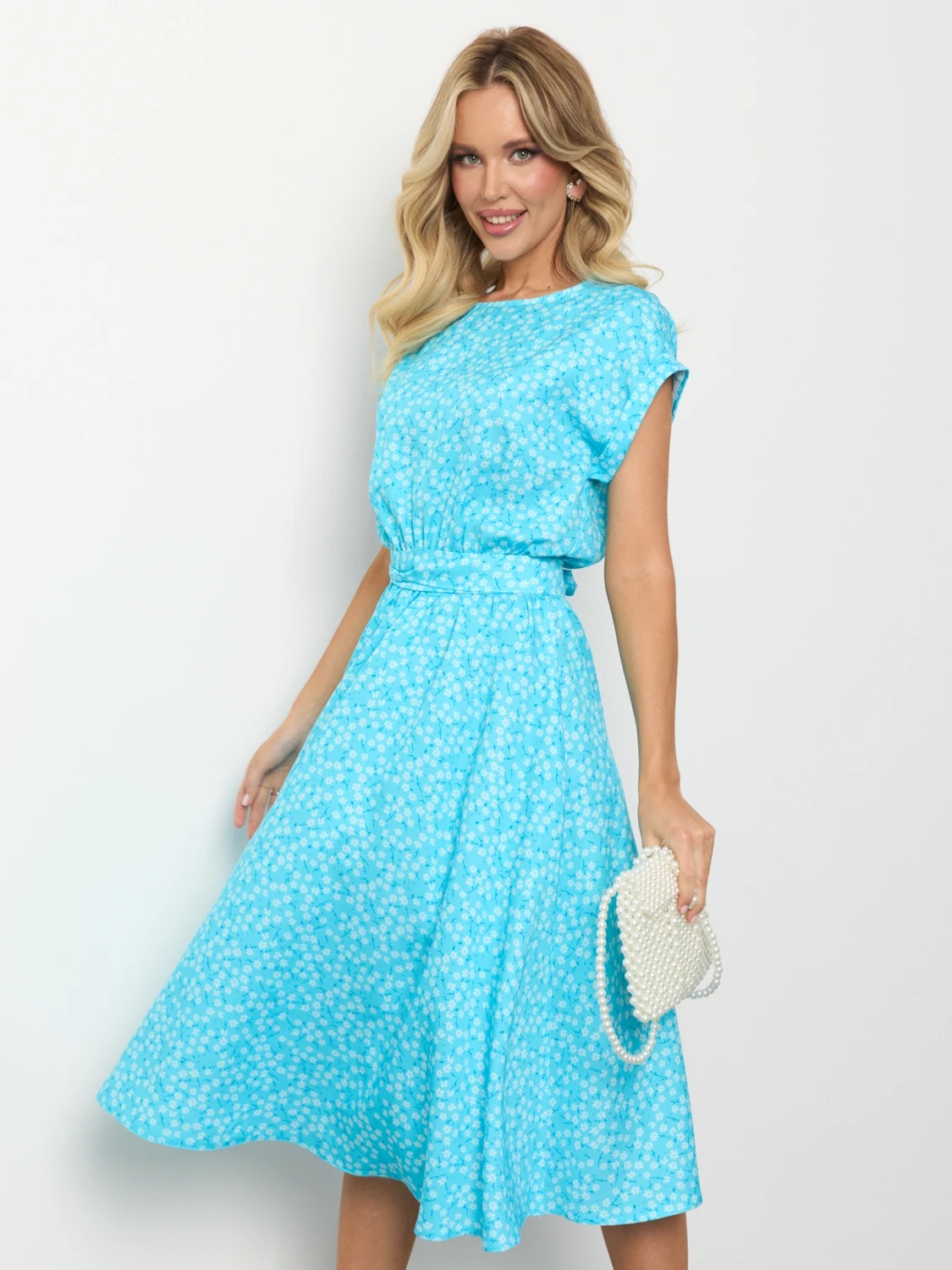 Платье миди голубое с цветочным принтом Jetty(фото7)