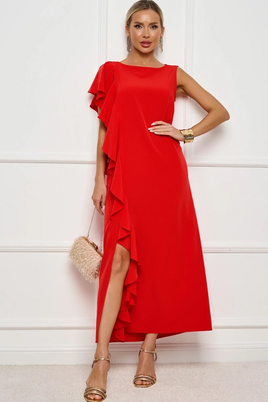 Платье длинное красное с воланом Jetty