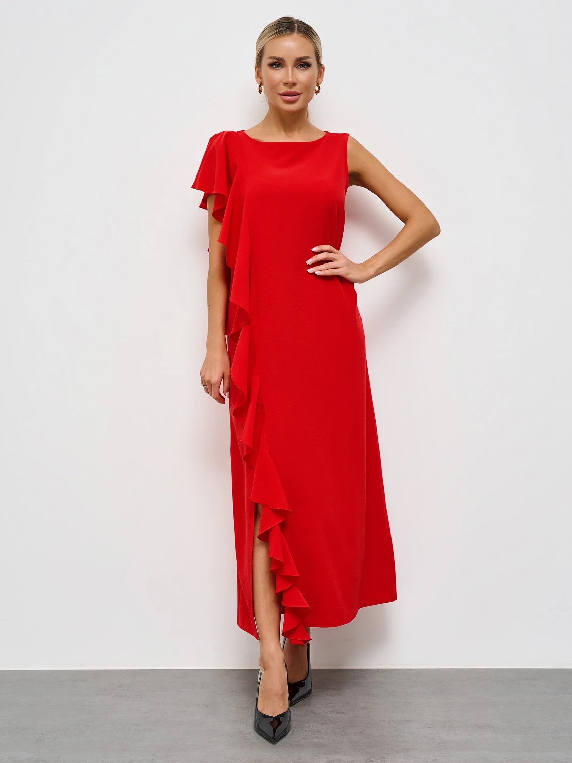 Платье длинное красное с воланом Jetty(фото3)