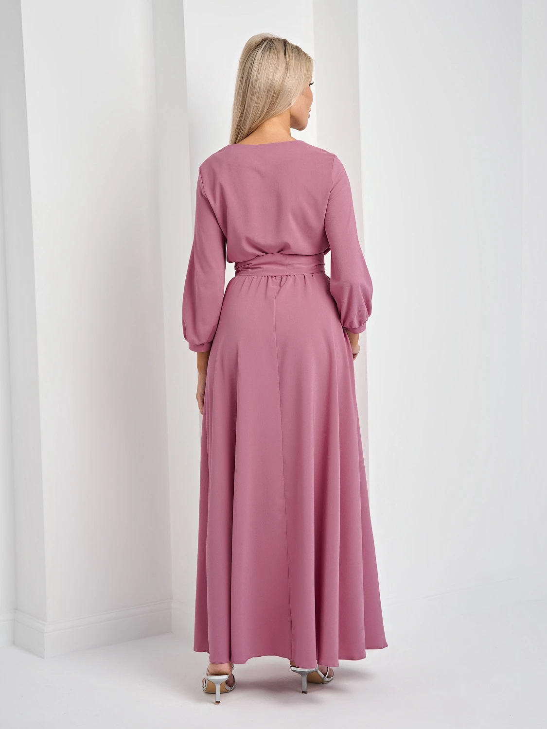 Платье длинное розовое с поясом-кушак Jetty(фото7)