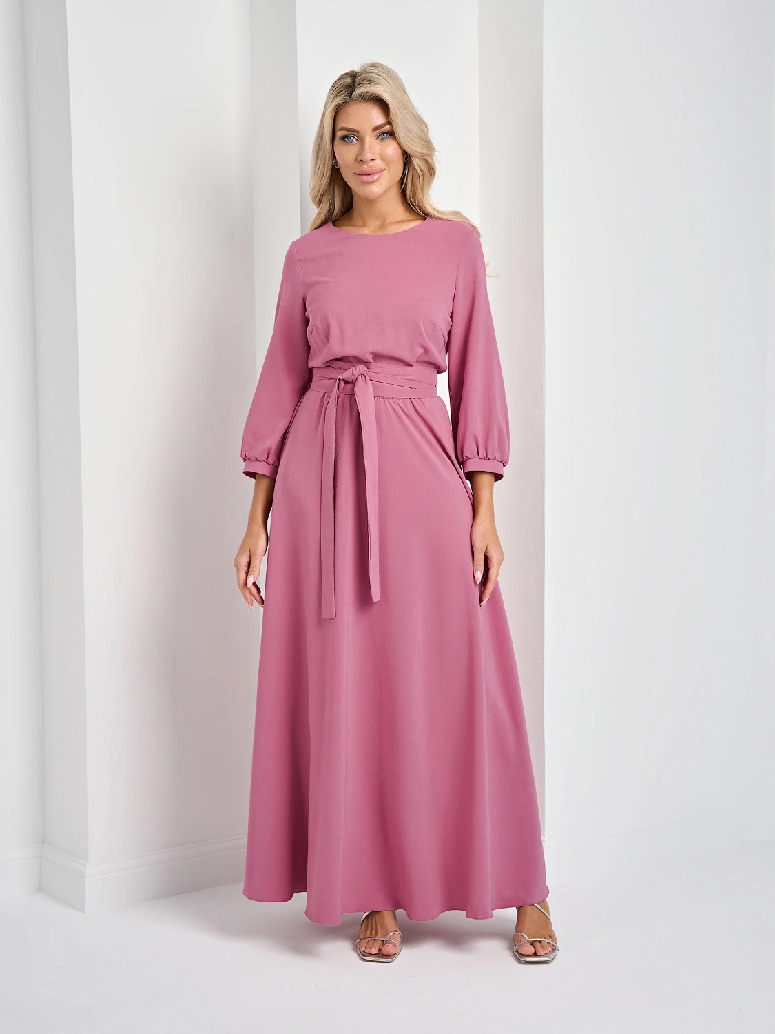 Платье длинное розовое с поясом-кушак Jetty(фото2)