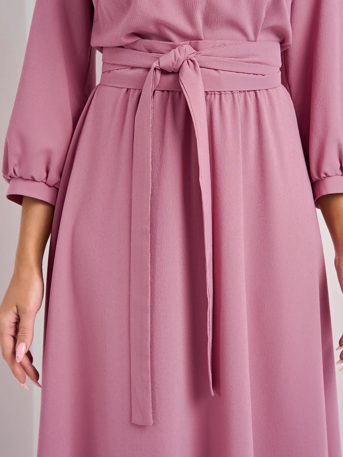 Платье длинное розовое с поясом-кушак Jetty(фото5)