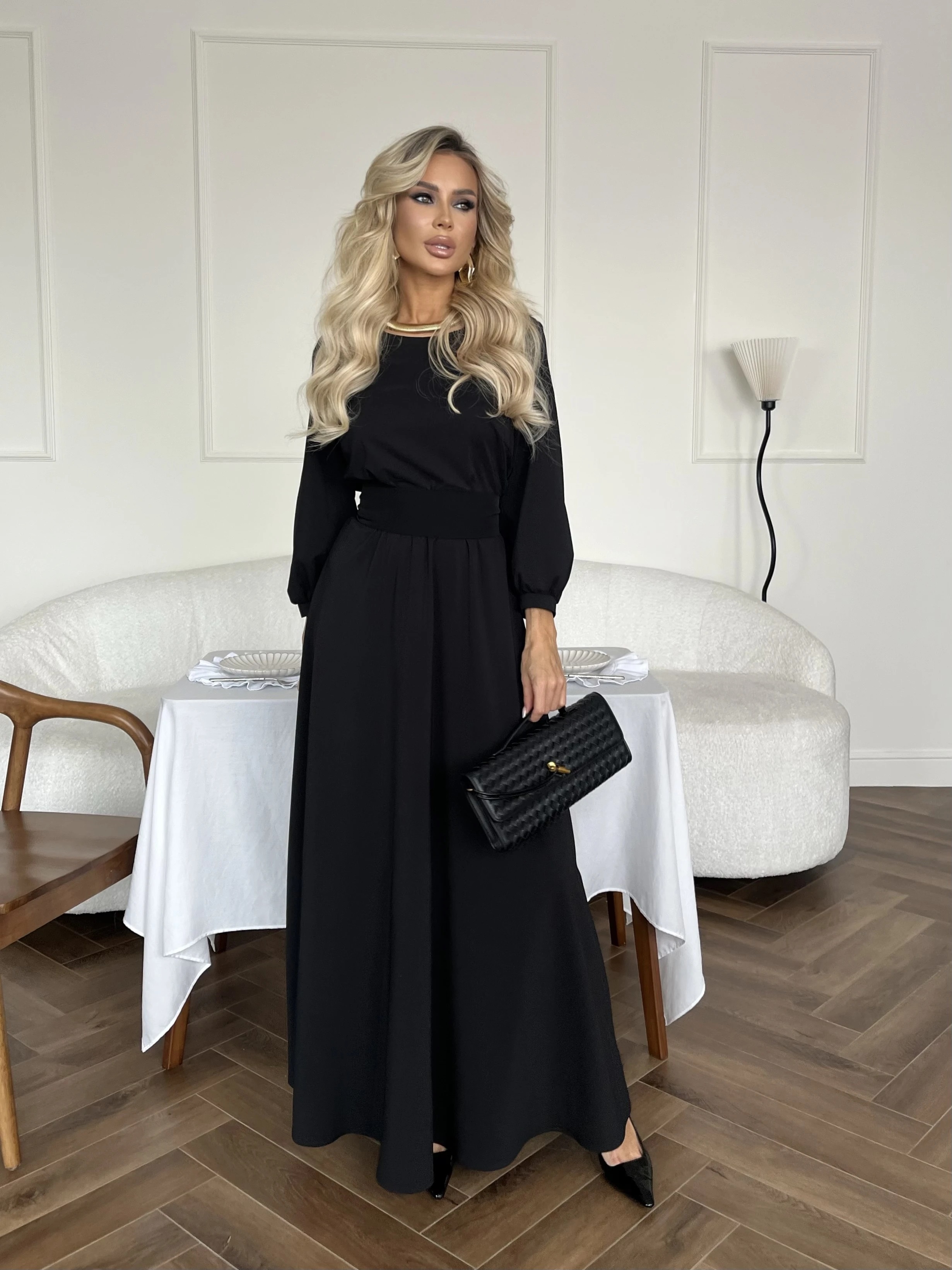 Платье длинное с поясом-кушак в чёрном цвете Jetty(фото9)