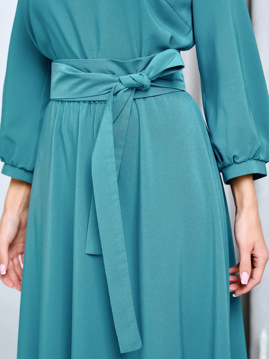Платье длинное с поясом-кушак в цвете морская волна Jetty(фото5)