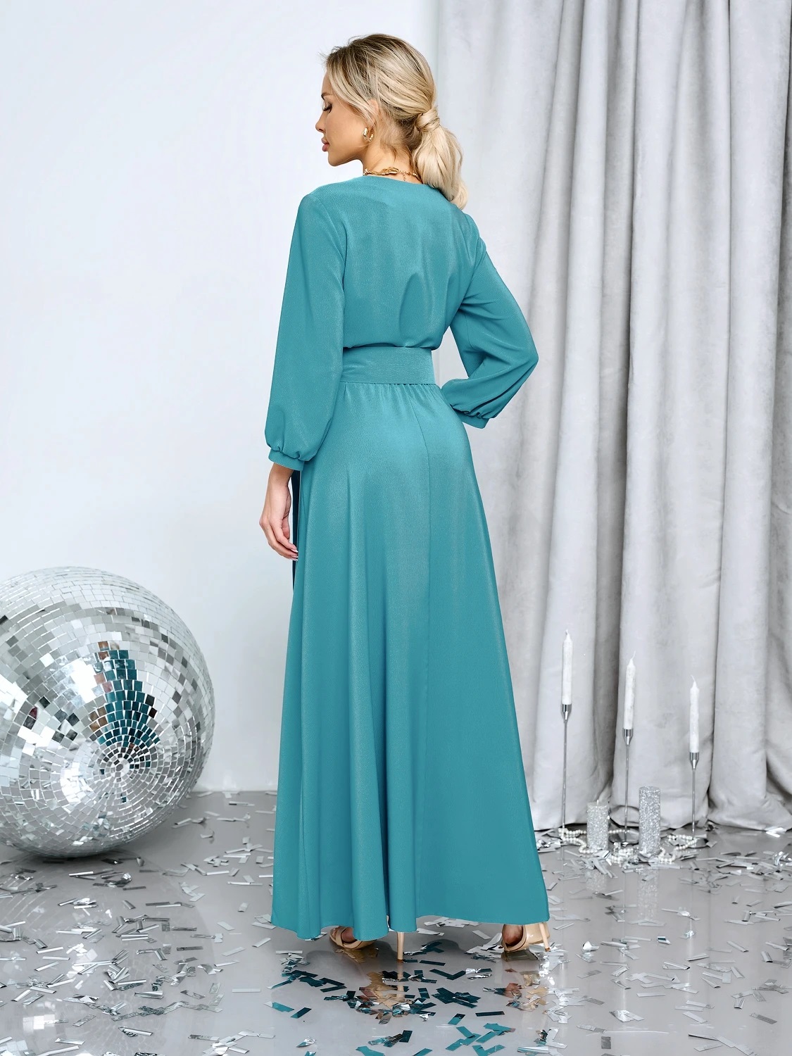 Платье длинное с поясом-кушак в цвете морская волна Jetty(фото8)