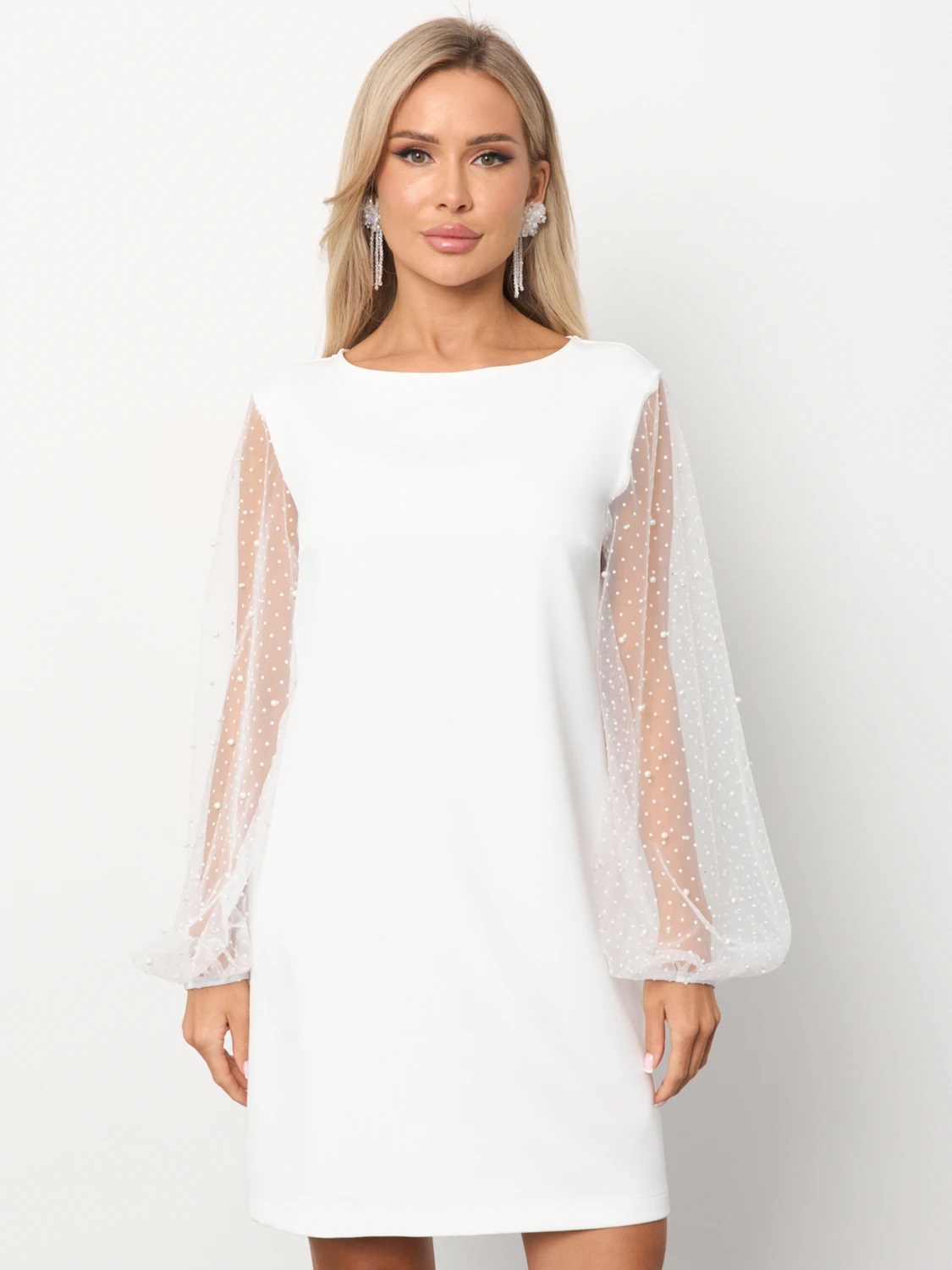 Платье белое с рукавами из сетки Jetty(фото3)
