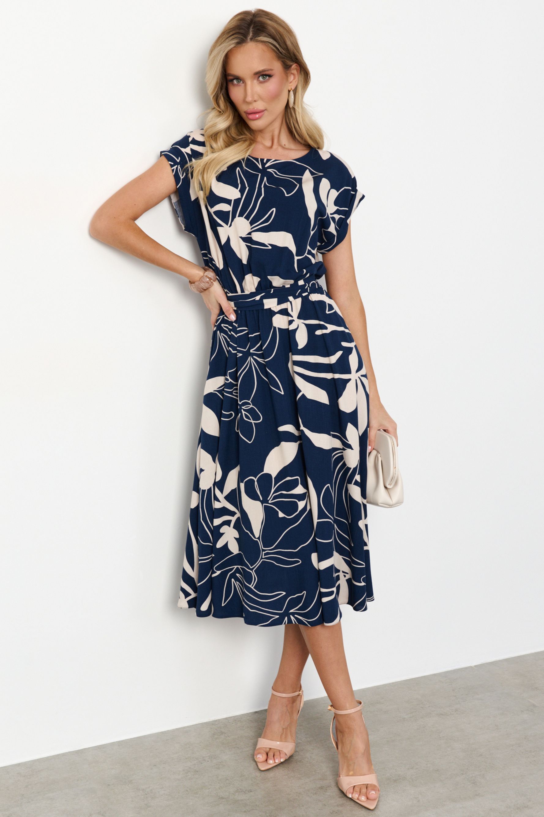 Платье миди тёмно-синее с принтом Jetty