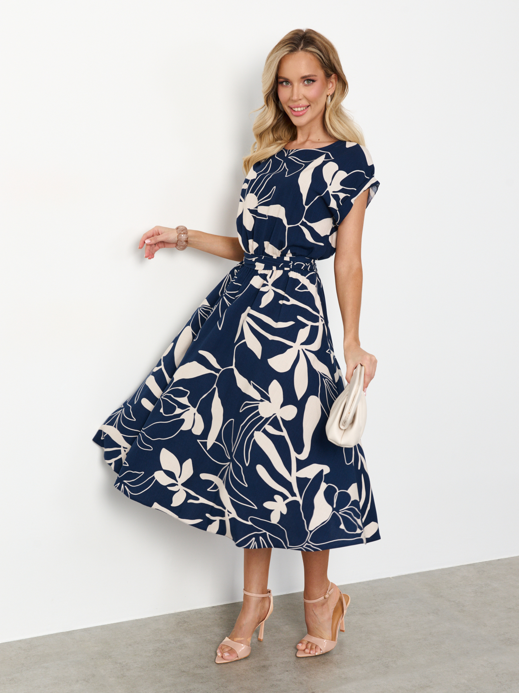 Платье миди тёмно-синее с принтом Jetty(фото5)