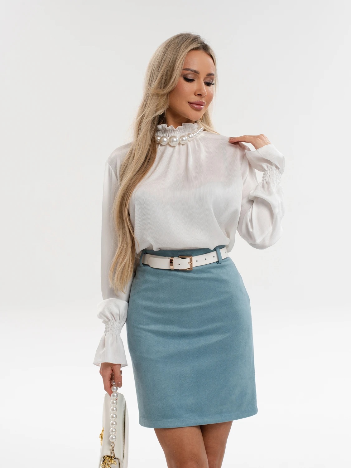 Блузка белая из шифона-жатки Jetty(фото5)