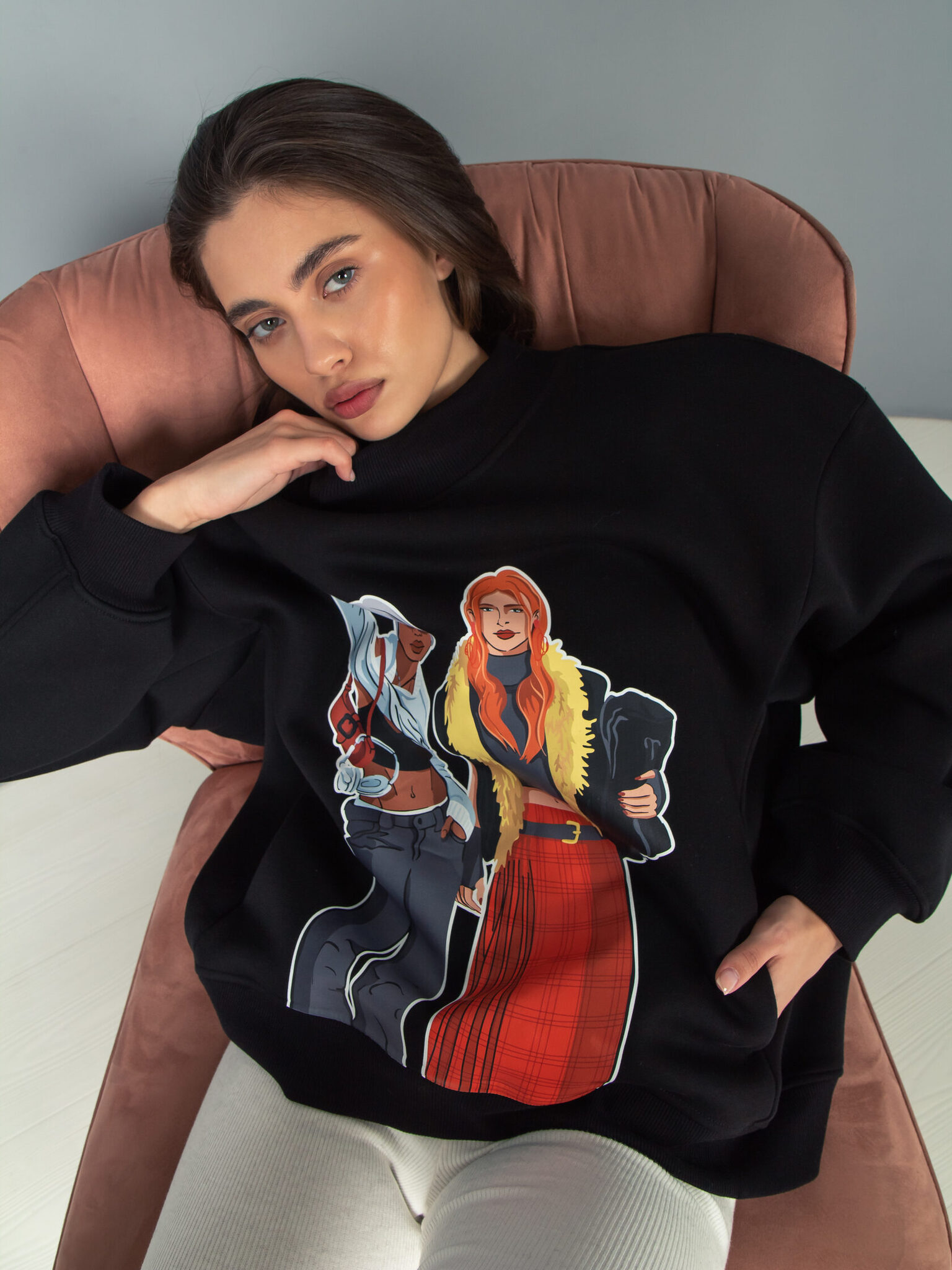 Свитшот оверсайз чёрный с принтом Kosmos(фото2)