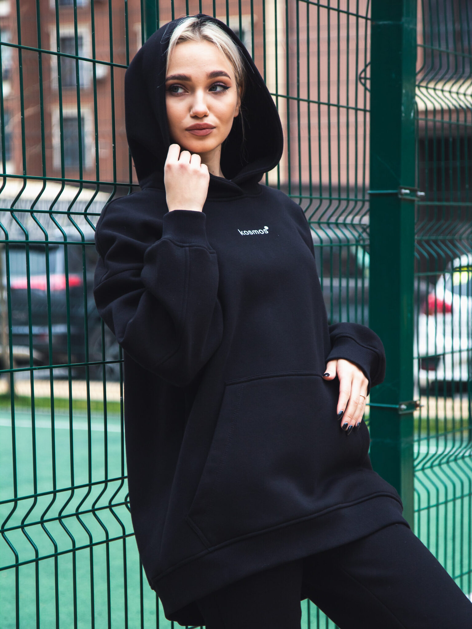 Худи оверсайз с начёсом в чёрном цвете Kosmos(фото3)